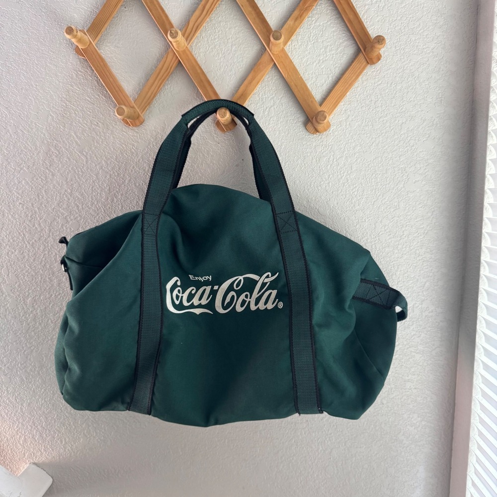 Vintage Coca-Cola Duffle Bag Eagle Sport Green Canvas Gym Travel Barrel Bag